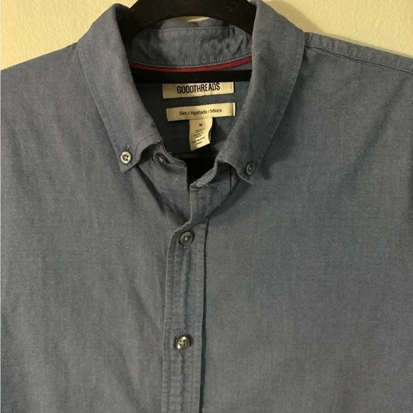 GOODTHREADS Men's Slim-Fit Long-Sleeve Oxford Indigo Chambray Button Up Size M - Picture 6 of 11